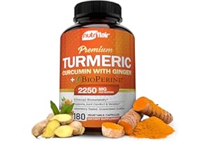 NutriFlair Turmeric Curcumin with Ginger and BioPerine Black Pepper Supplements, 180 Capsules - 95% Curcuminoids - Joint Support, Antioxidant, Anti Aging - Natural, Non-GMO, Vegan Best Maximum Potency