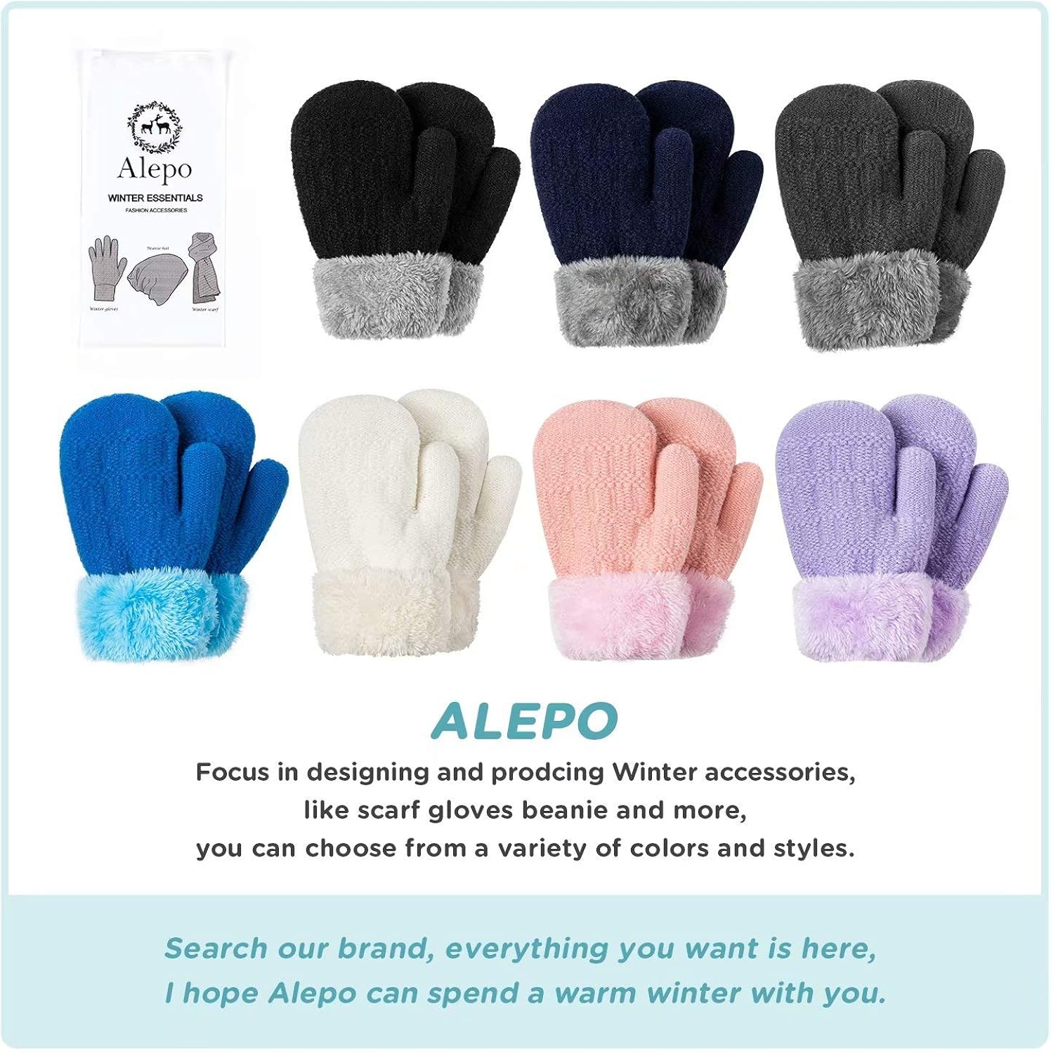 Winter Mitten Gloves For Baby Kids Toddler Infant Newborn, Cute Warm Fleece Lined Knit Thick Thermal Gloves For Boys Girls (Black&Pink&White): Clothing