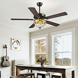 BYKISTOK 52" Tiffany Ceiling Fans with Glass Shade