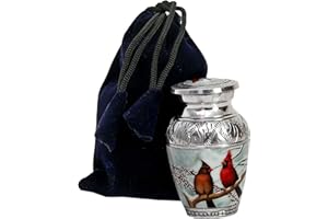 HLC Beautiful Small Cardinal Couple Bird Keepsake Urn - Memorial for Human Ashes with Velvet Box Bag - Peaceful Engraved Mini Affordable Urn (4.5 in) (Large)