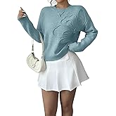 Verdusa Women's Spring 3D Flower Appliques Crewneck Sweaters Long Sleeve Drop Shoulder Pullovers Knit Going Out Tops