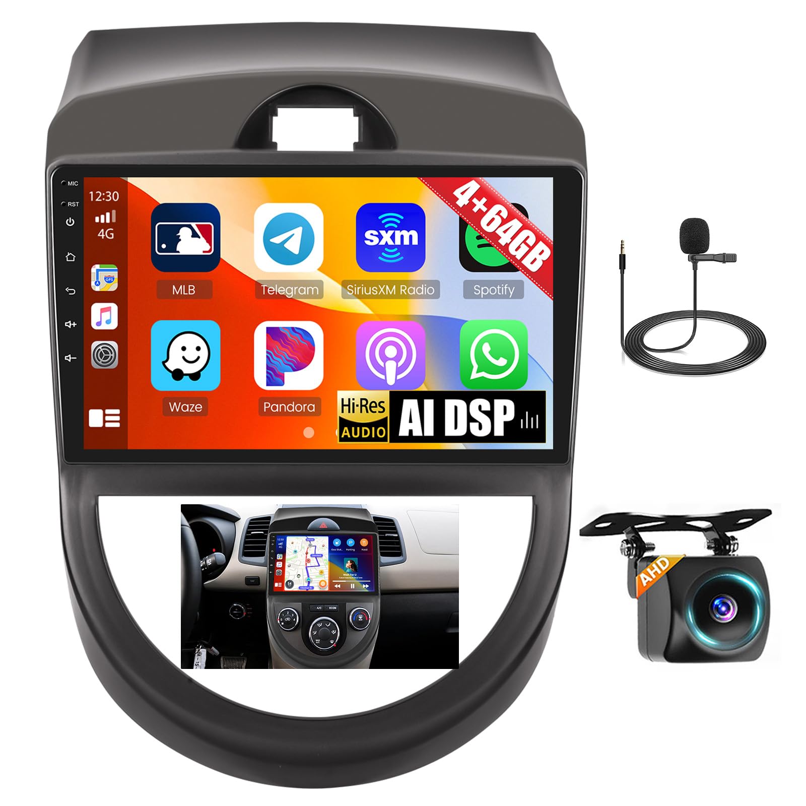 Photo 1 of [4+64G] Hikity Android Car Stereo for Kia Soul (LHD) 2010 2011 2012 2013, 9 Inch 1280*720P Touch Screen Radio with Wireless Carplay/Android Auto/GPS Navigation/AI DSP/Bluetooth/FM/RDS + Backup Camera