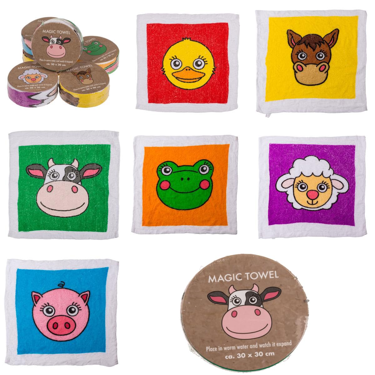 Kamaca Set of 6 Magic Hand Towels 30 cm x 30 cm with Wonderful Motifs 100% Cotton (Set of 6)