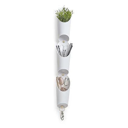 Umbra Floralink, Linking Vessel Air, Hang on Your Wall or from The Ceiling, as Indoor Planters or for Organizing Beauty Tools, Accessories and More, Brass Hardware and White Finish, 1 Piece