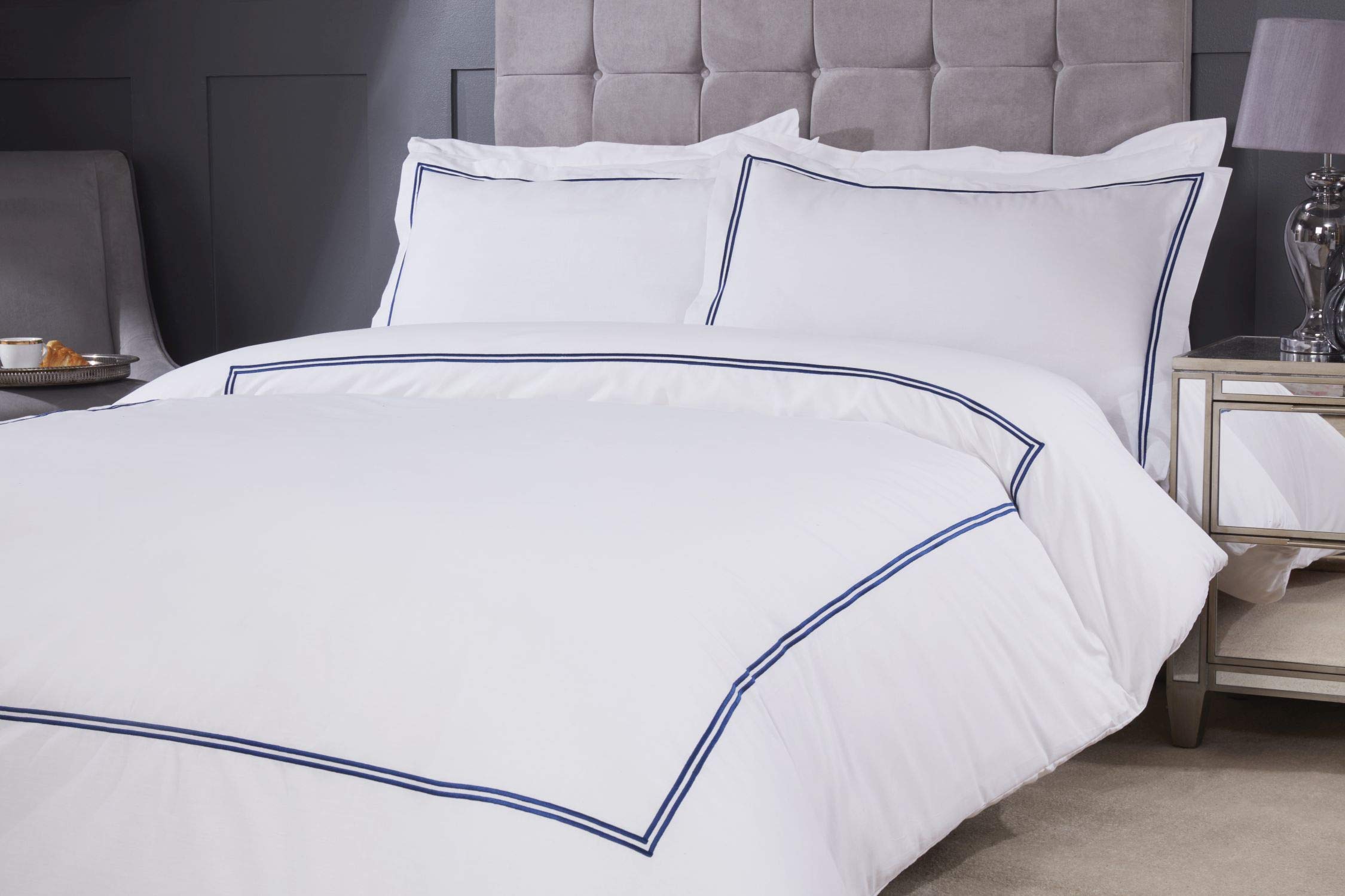 Emma Barclay Mayfair - Embroidered Duvet Set with Oxford Pillowcase in Navy - Double Bed