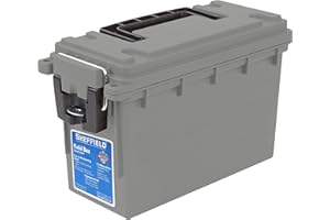 Sheffield 12628 Ammo Storage Box, Stackable .30 Cal Field Boxes, Water and Dust Resistant, Lockable Storage Box with Handle, Secures Hunting Gear, Supplies, and Bullets, Made in USA, Gray, 1-Pack