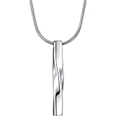 Stainless Steel Pendant Necklace for Men and Women, Unisex Twisted Cube Bar Pendant with Link Chain
