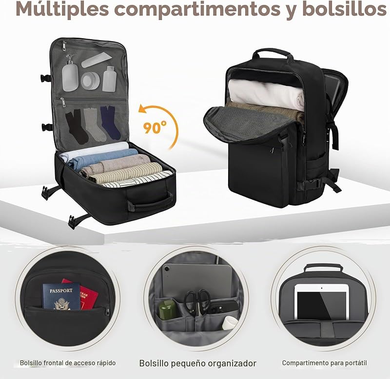 Equipaje de Mano Mochila de Viaje 45 × 36 × 20 para Easyjet, 40 L Maletas de Cabina Bolsa de Viaje Mochila Casual Asiento Inferior Equipaje de Mano Mochila para Portátil de 17 Pulgadas Escuela — foto 3 de 7