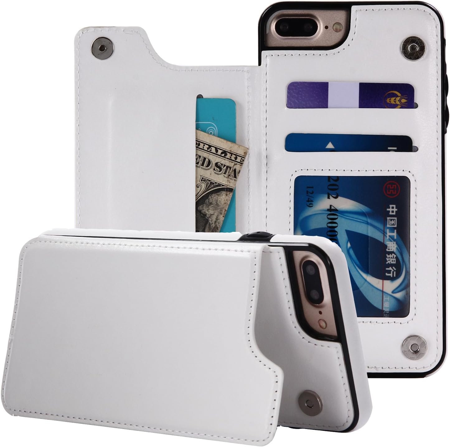 iPhone 8 Plus Case,iPhone 7 Plus Case, Small Knife Slim Fit Premium Leather iPhone 8/7 Plus Wallet Case Card Slots Shockproof Folio Flip Protective Defender Cover for iPhone 8/7 Plus (Snow White)