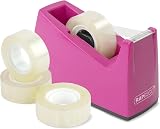 Rapesco 1621 Tape Dispenser 300 with 1 inch Core Includes 4 Rolls Hot Pink