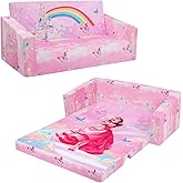 decalsweet Foldable Kids Sofa Couch 2 in 1 Children Convertible Sofa to Lounger Flip Open Toddlers Sofa Bed,Extra Wide Soft Lightweight for Bedroom Livingroom Playroom