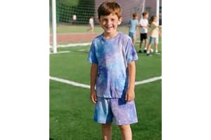 Boys' 2 Piece Active Wear Set-Soft Breathable Digital Starry Sky Print, Quick-Dry Sporty Casual, Sizes 4-12 Daily/Sports