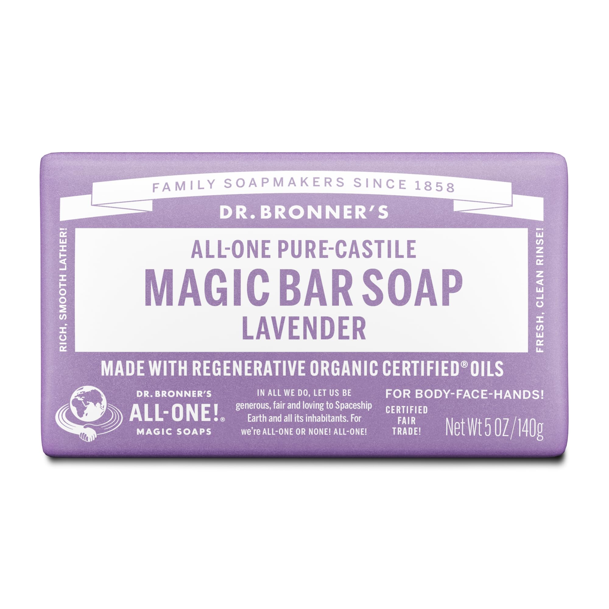 Dr. Bronner's Lavender Pure-Castile Bar Soap, Cream, 140 g (Pack of 1) — image 1