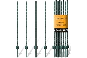 FOREHOGAR Metal Fence Post Green 4.8 feet, Pack of 8, T Posts for Wire Fence, No Dig Steel U Post Fencing for Lawn Garden Wire Mesh Poles Sign Outdoor Light Duty