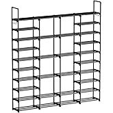 WOWLIVE 4 Row 10 Tiers Extra Large Shoe Rack Big Tall Metal Shoe Shelf, Heavy Duty Organizer for Closet Entryway, Boot Rack Storage Stackable Stand for Garage Black