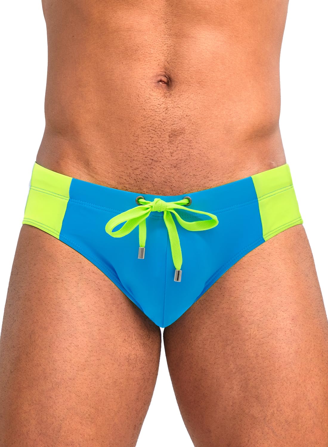 Photo 1 of MIZOK Mens Color Block Swim Briefs Retro Sexy Bikini Swimwear Sport with Drawstring Blue L