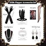 FEPITO 1920s Flapper Dress Sequin Fringe V-Neck Midi 20s Accessories Set S-XL view 6