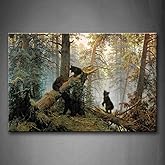 Black Bear Wall Art Bears Play in Forest Broken Tree Canvas Painting The Picture Print On Canvas Animal Pictures for Home Decor Decoration Gift
