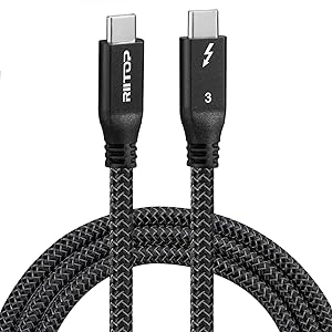 Thunderbolt 3 Cable 40Gbps (3FT), RIITOP 100W(20V 5A) TB3 USB-C 4.0 Charging&Data Braided Cord for DELL, Chromebook, eGpu, Gaming Box, Thunderbolt 3 Docking Station