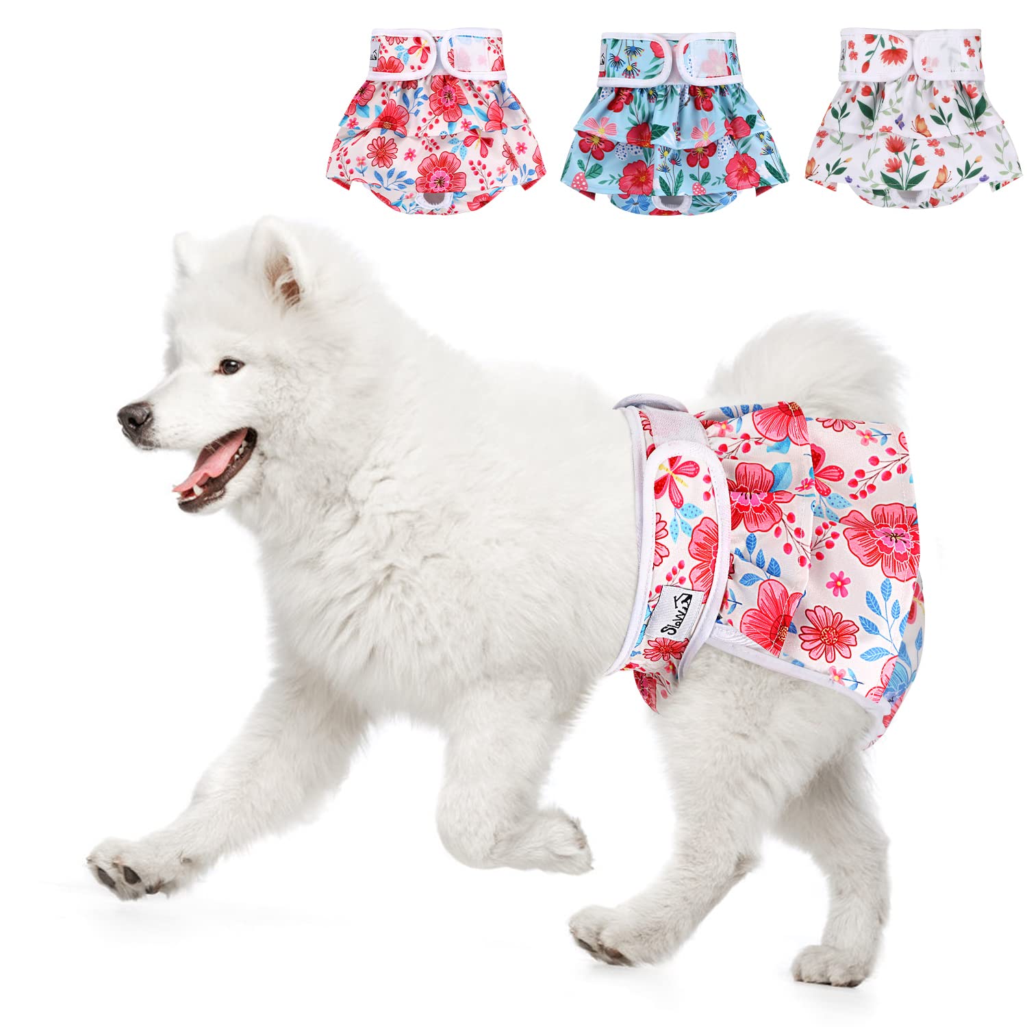 Eyein Reusable Dog Nappies Female - 3 Pack Period Heat Pants Adjustable, Leak Proof Pet Incontinence Nappy Super Absorbent, Doggie Knickers Diaper for Season, Large