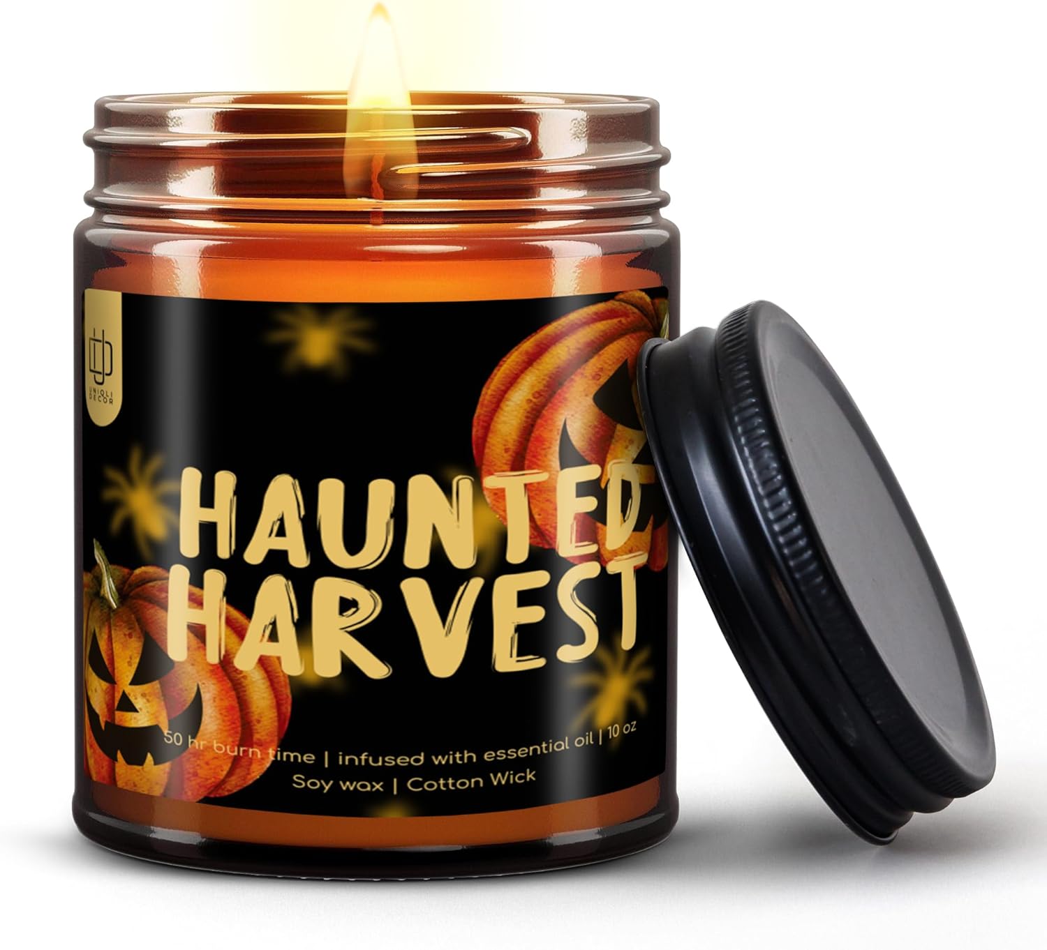 Candles & Holders - Halloween Candle for Halloween Table Decorations - Haunted Harvest Halloween Scented Candles for Halloween - Jar Fall Scented Candle - Sandalwood Scented Candles for Home, Spooky Home Decor Soy Candle
