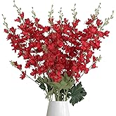 8PCS Long Stem Artificial Delphinium Flowers 33.5'' Larkspur Artificial Flower Red Silk Flowers for Tall Vase Home Wedding Table Centerpieces Decor(Red)