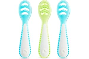 Munchkin® Gentle Dip™ Baby Spoons for Self Feeding and Baby Led Weaning, 3 Pack, Blue/Green