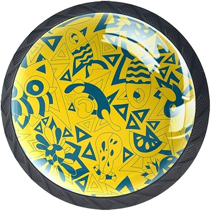 Amarillo Abstracto Objetos Geométricos 4pcs Gabinete Puerta Perillas