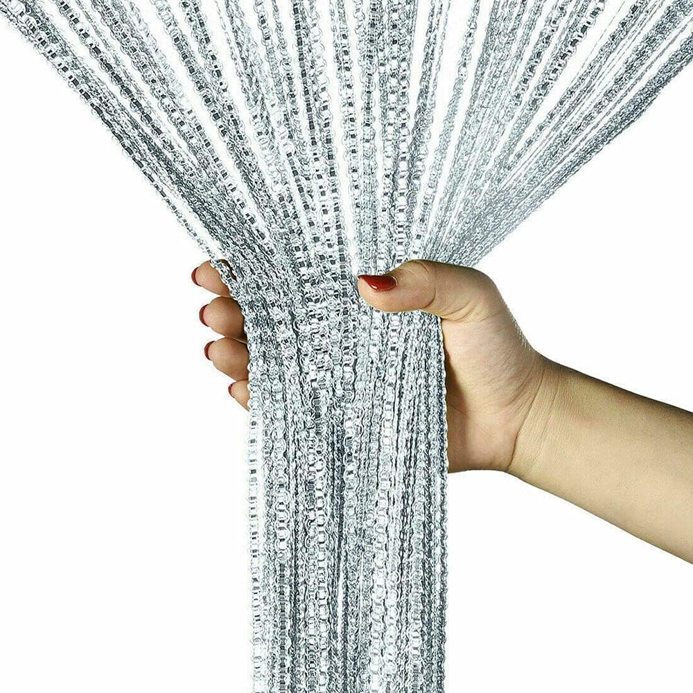 Seven-Flower String Curtain Panels Door Fly Screen Room Divider Net Hanging Glitter Curtains,Decorative Tassel Ribbon Strip Silver Screen for Living room,Bedroom,Party Events (Grey, 39" x 79")