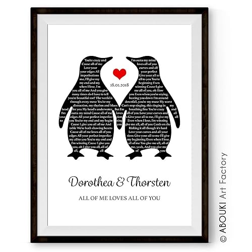 ABOUKI personalisierbarer Kunstdruck / Poster - ungerahmt - 'DEIN SONG' mit Pinguinmotiv, Fine-Art-Print, Geschenk, Geschenki