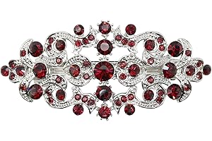 Faship Gorgeous Burgundy Crystal Floral Hair Barrette Clip