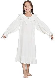 Amazon Com Nightgowns For Girls Long Vintage Soft Cotton Sleepwear Full Length Nightdress For Kids 3 12 Years Clothing