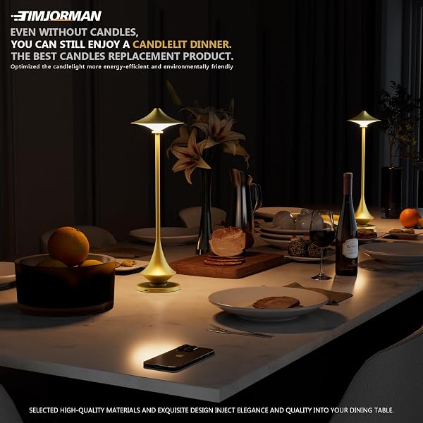 TIMJORMAN MODERN MINIMALIST CORDLESS TABLE LAMP,RECHARGEABLE,ALUMINUM ALLOY BODY FOR LIVING ROOM/BEDROOM/KITCHEN/OUTSIDE (GOLD COLOR 1 PACK)