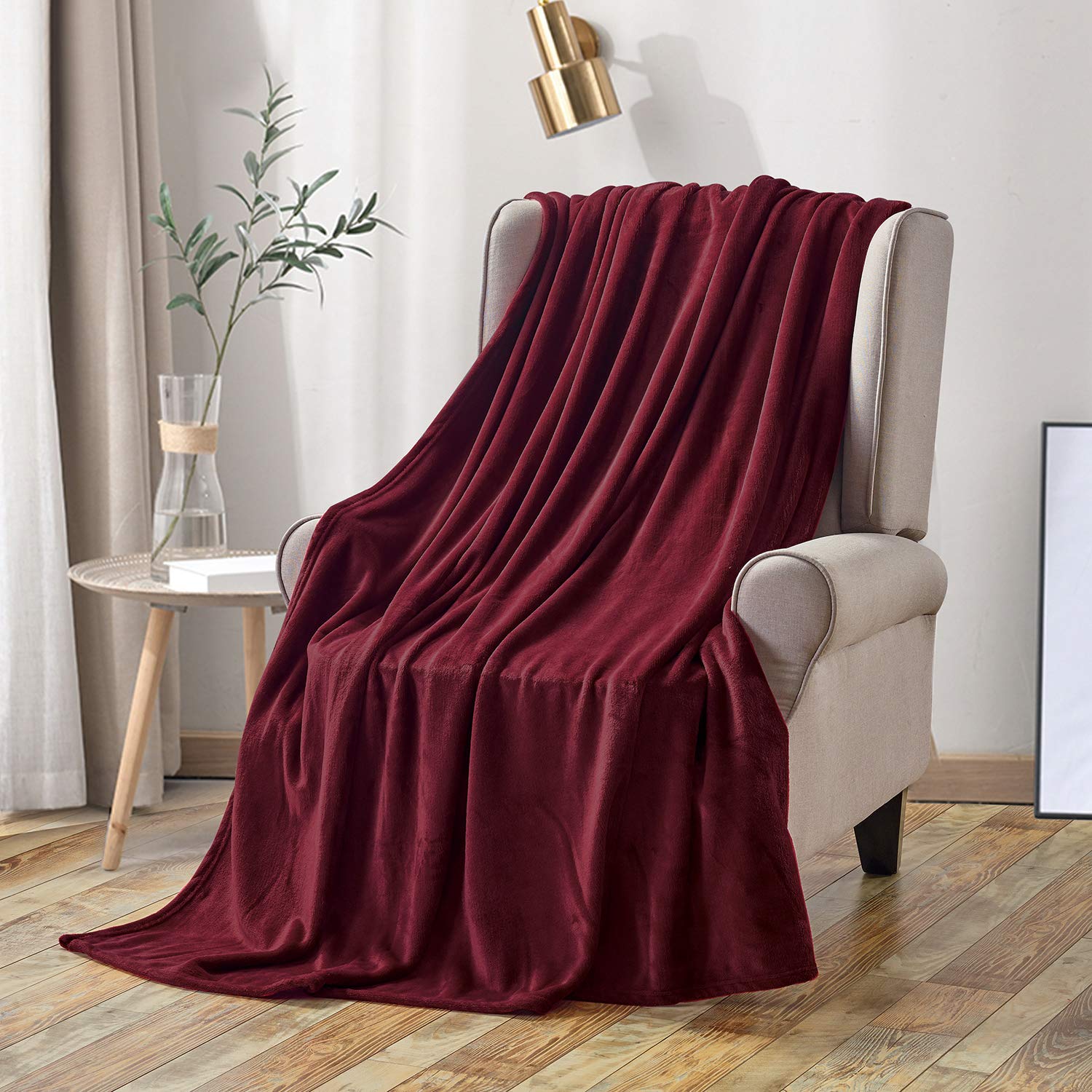 softan Flannel Throw Blankets Bedspread, Fluffy Microfiber Warm Sheet for Bed and Couch, Soft Lightweight Nap Fleece Blanket - 150 X 200 CM Wine Red