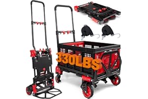 DOERPUZ 2-in-1 Folding Hand Truck with Folding Basket,Hand Truck with Retractable Handle, 330LBS Capacity Heavy Duty Hand Dolly, Dolly Cart with Wheels for Luggage/Moving/Travel