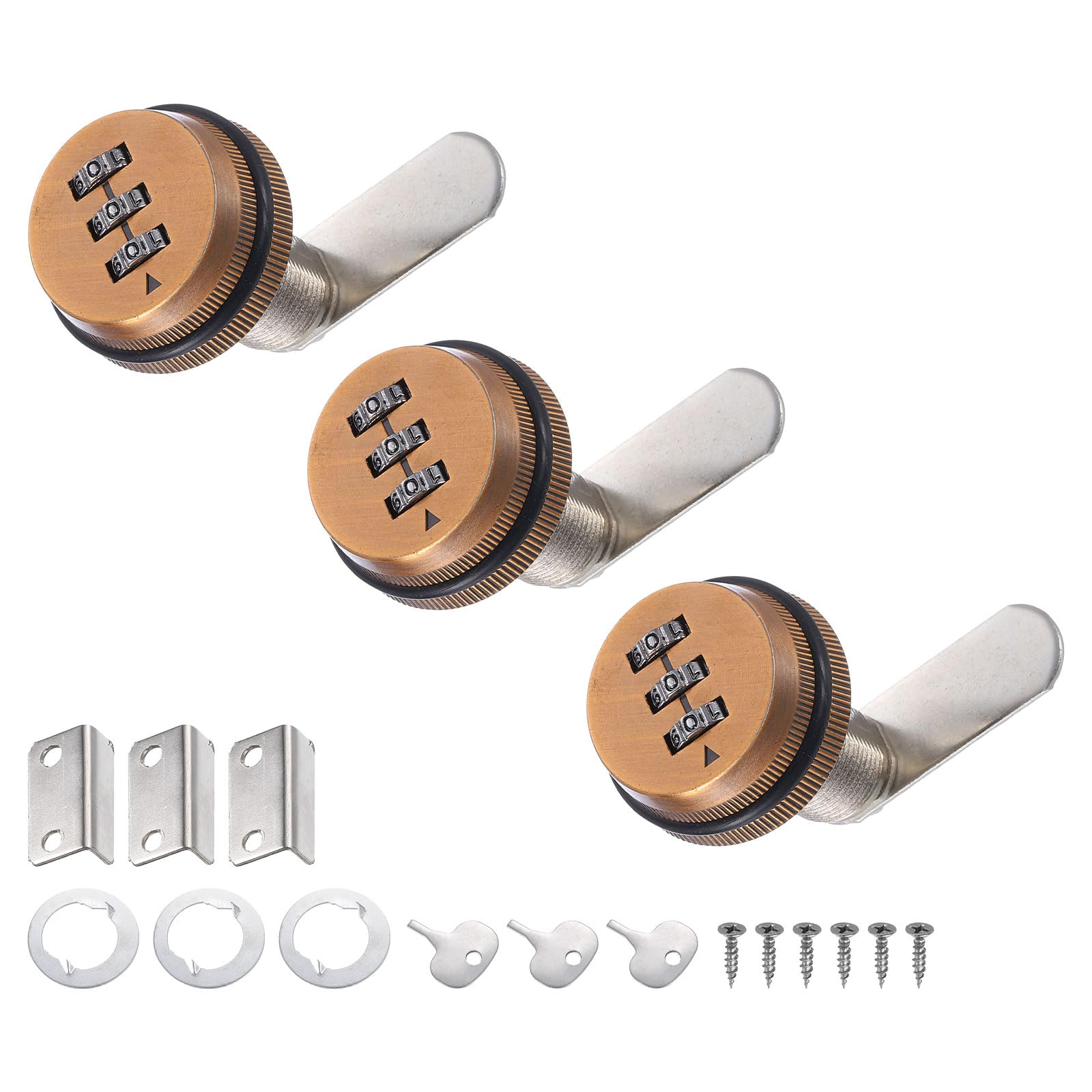 PATIKIL 1-1/8" Combination Cam Lock, 3 Pcs File Cabinet Locks with Combination Password Coded Cabinet Locks with Cylinder Chrome for 0.6-1" Thick Wood Drawer Mailbox Filing Cabinet, Red