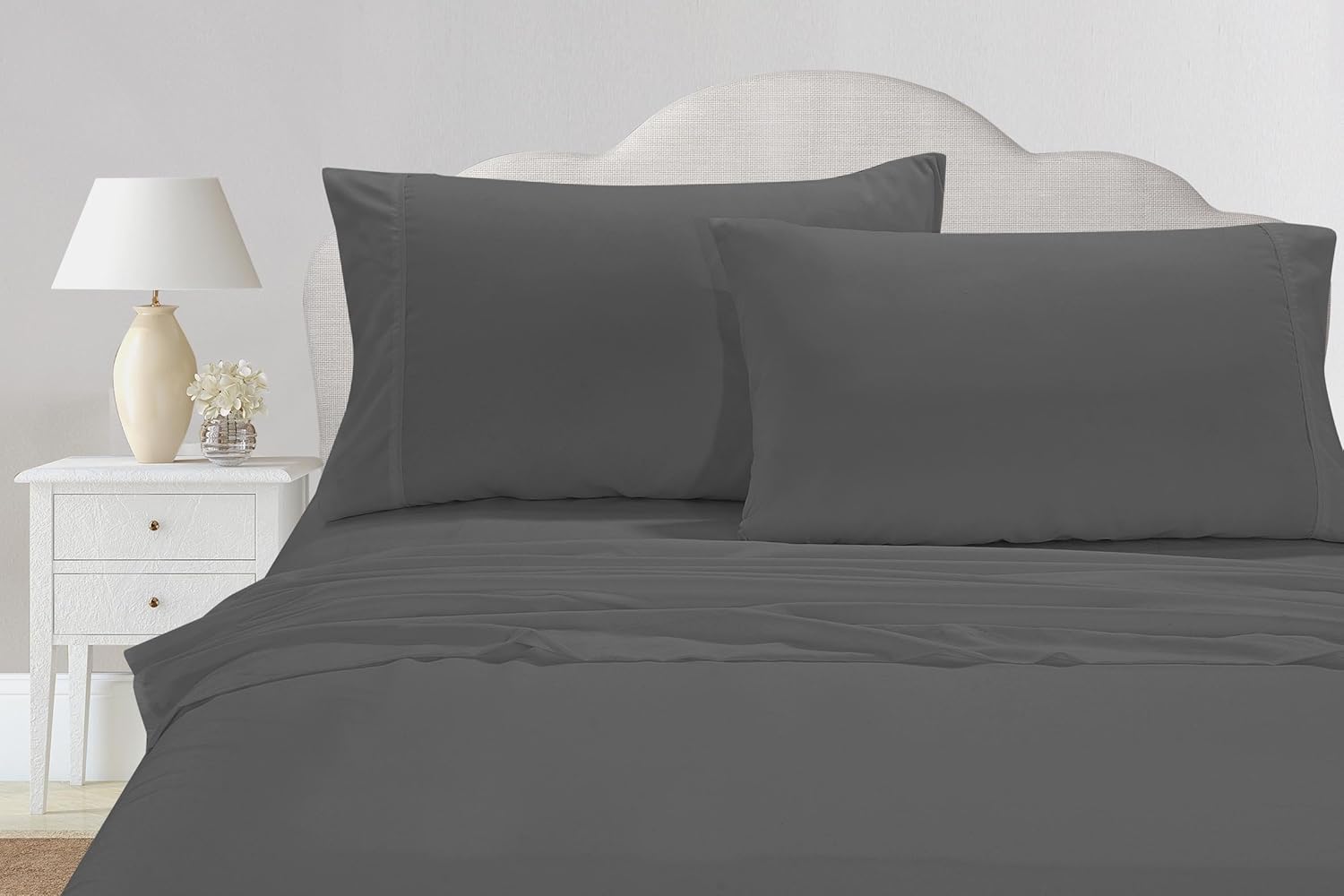 Cathay Luxury Silky Soft Polyester Single Flat Sheet, Queen Size, Gray: Home & Kitchen