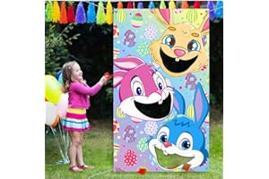 IPARTYCOOL Easter Games, Funny Bunny Toss Game, with 4 Bean Bags, Premium Banner and Accessories, Easter Party Games for Kids Adults Family Outdoor, Party Activities Supplies