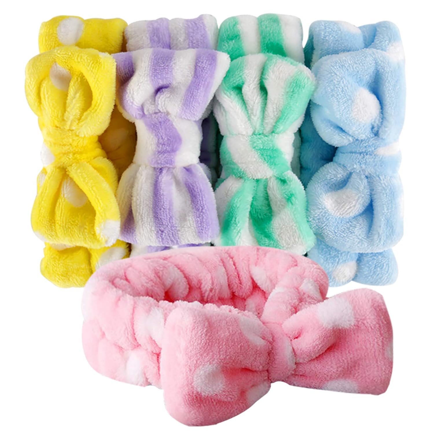 Bow HeadBands, Teenitor Women Headbands for Makeup Cosmetic Facial Shower Spa Elastic Hair Band Hairlace Headband for Baby girls Yellow Blue Green Purple Pink, 5pcs : Beauty