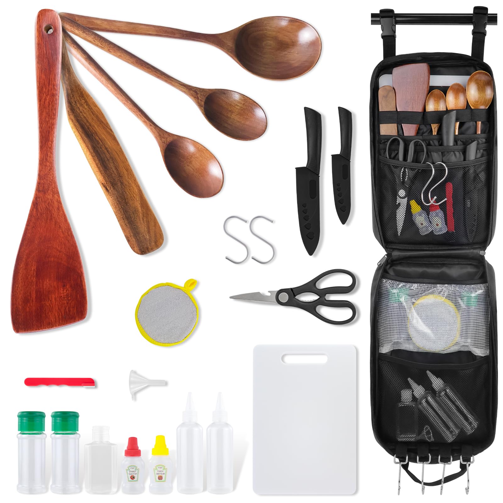 Photo 1 of Camping Cooking Cookware Set - Upgraded 22PCS Camp Kitchen Organizer with Wooden Utensils, Portable Gear for Outdoor Dining Essentials