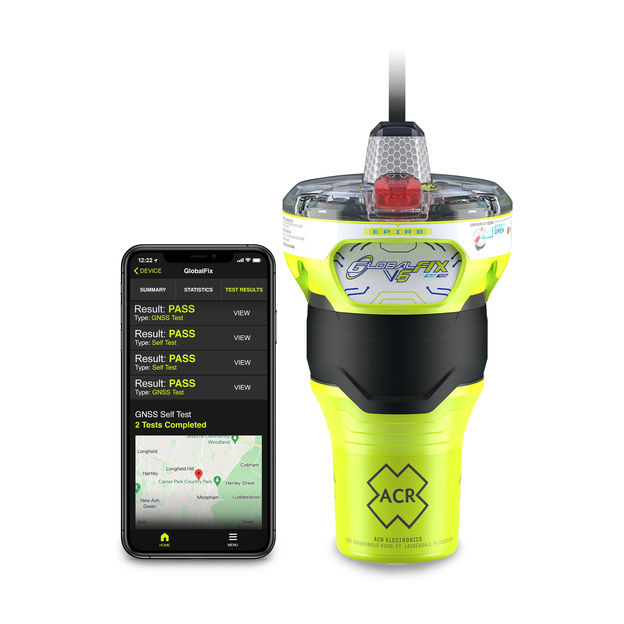 ACR GLOBALFIX V6 GPS EPIRB SOS, Global Coverage, Return Link Service & Mobile App - CAT 1 Auto Release Bracket (2853) - Global Satellite Emergency Signaling for Search & Rescue,10 Year Battery Life