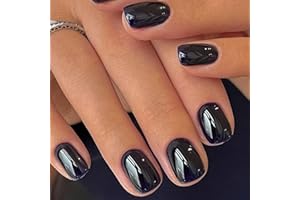 GLAMERMAID Extra Short Press on Nails, Pure Black Fall Gel Glue on Nails, Glossy Round UV Finish Fake Acrylic False Nails Manicure Kits for Women, Reusable Full Cover Stick Ons