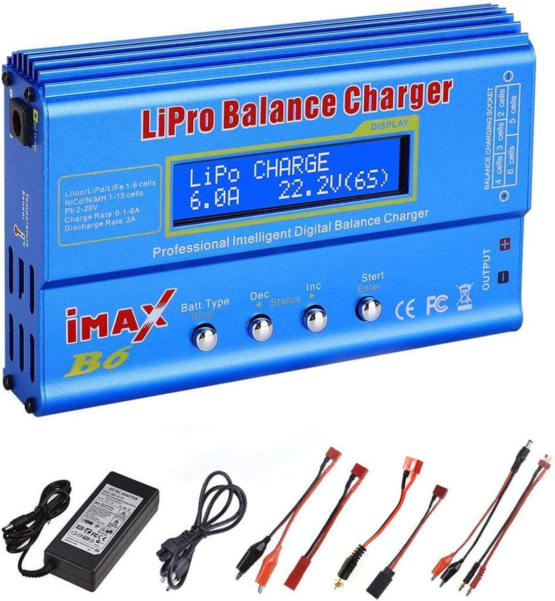 RUIZHI Lipo Battery Charger, 80W 6A Lipo Battery Balance Charger Discharger for LiPo/Li-ion/Life/LiHV Battery (1-6S), NiMH/NiCd (1-15S), Rc Hobby Battery Balance Charger LED W/AC Power Adapte