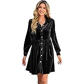 R.Vivimos Women's Fall Winter Velvet Button Down Mini Dress 2026 Long Sleeve Casual Swing Flowy Shirt Dress