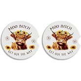 Ceramic Car Coasters 2-Pack - Highland Cow Decor, Absorbent & Cute Design for Most Car Cup Holders