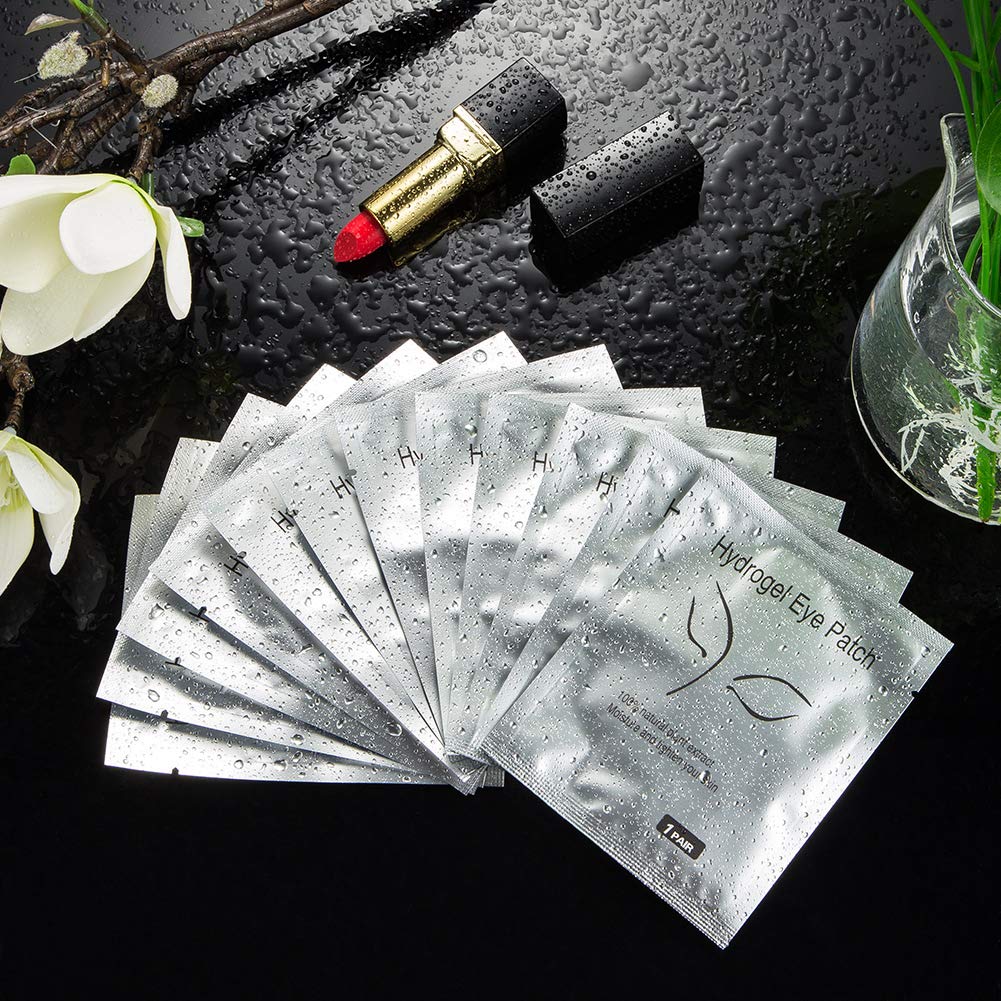 Fiezkaa 100 Pairs Eyelash Extension Eye Pads - Lash Extension Under Eye Gel Pad - 100% Natural Lint Free Hydrogel Eye Patch with Clear Makeup Bag: Beauty
