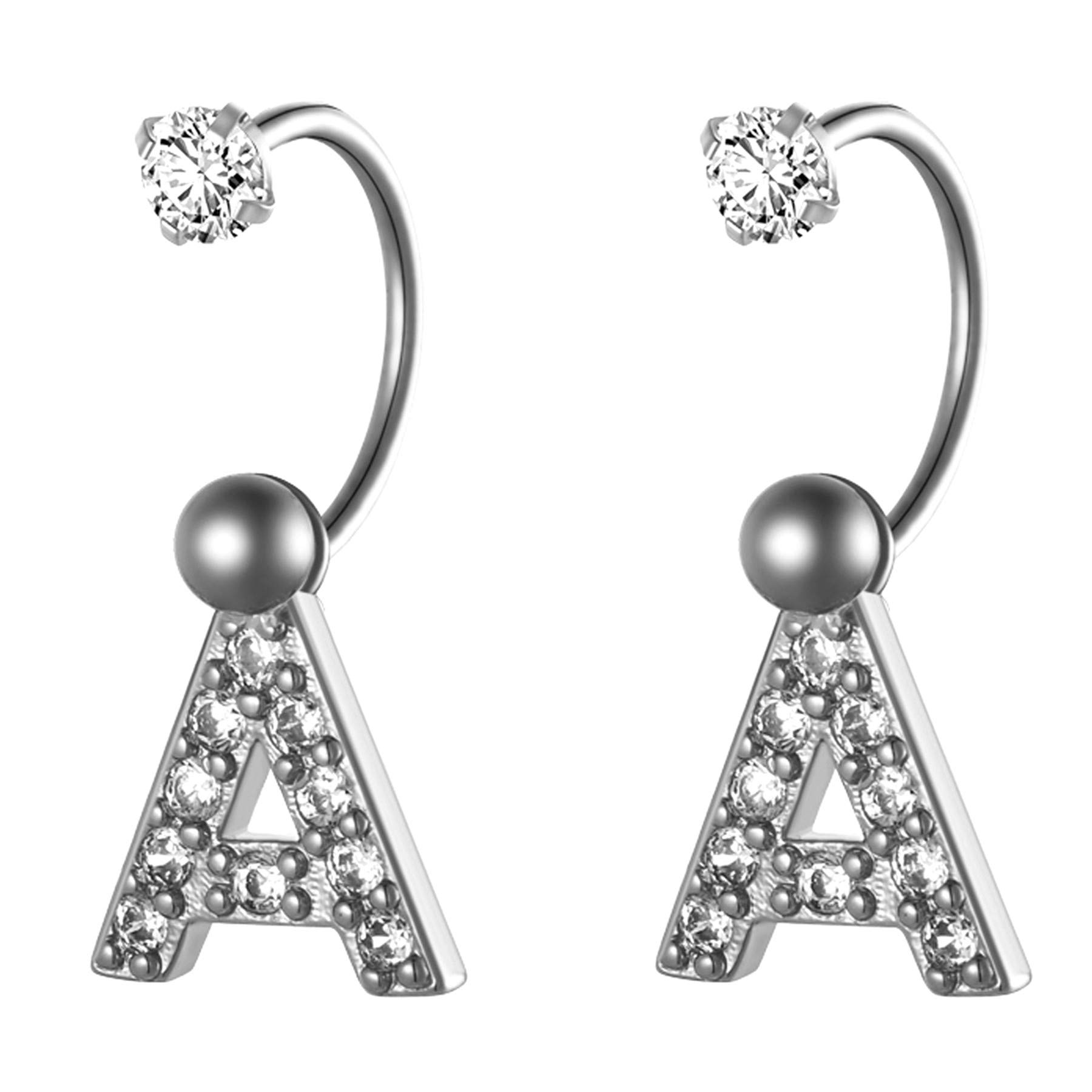 Cupimatch Zircon Dangle Circular Barbells Stud Earrings Alphabet 26 Initial Letters Stainless Steel Navel Button Rings jewelry Gift for Women Girls