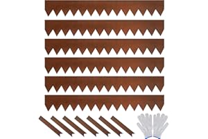 Worth Garden 6 Pack Pre-Rusted Cor-Ten Steel Landscape Edging - 40" L x 5.5" H Each (20ft Total) - No-Dig Hammer-in Heavy Duty 14-Gauge Metal Border w/ 7 Clips & Gloves - Edge for Lawn Yard