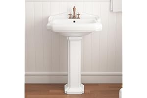 Eridanus 23"W x 19"D Bathroom Pedestal Sink with Backsplash, White Porcelain Ceramic, 3 Pre-Drilled Faucet Holes for 4-Inch Centerset, Vitreous China, Built-in Overflow