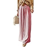 YKR Women's Striped Drawstring Elastic Waist Lounge Pants Wide Leg Casual Trousers Side Pockets